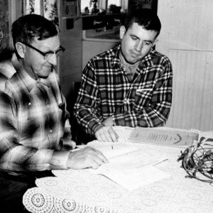 00-00-1965 L-R Joseph Rapking, farm woodland owner near S.R.58 in Lorain Co and Jack Basinger, farm forester, Ohio Div of Forestry-website