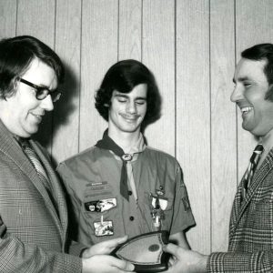 01-11-1973 SWCD Forestry Achievment Award presented to Troop 121 sponsored by St. Peters Church. Tom Callahan Guy Guzzo Tom Kranz,SWCD Bd Chmn-Website