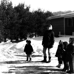 01-26-1968 Mrs. Ed Linger and family of Monroe Township Jody Henry 3 row evergreen windbreak-website