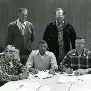 03-00-1979. 1979 Bd of Supervisors. Sitting L-R- Kenneth Ernst,VP,Dick Forbes,Chmn,James McCarren,Treas Standing- Harvey Yost,Sec,Jack Myers-website