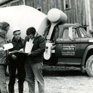 05-06-1971 Review of engineering plans. Charles Davidna(center)Dean Swigart(L)Dean Hire,SCS Engineer(R). Examination & explanation of engineering plan -website