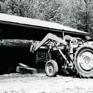 05-14-1973 Ray Myers shown moving a log at his one-man sawmill. It is a complete operation from tree to board-website