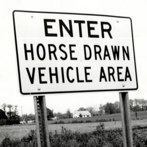 06-05-1973 sign at Olivesburg indicating Amish country-0001