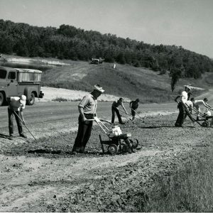 06-11-1966 Springfield Sparks 4-H Club at RLC. Roadside bank seeding project. Adult supervisors Virgil Downs & Joe Sauer-website