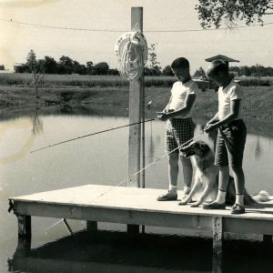 06-22-1964 David Hoover,Chris Clabaugh with dog Princess at the Julius Claybaugh Farm,Sharon Twp-website