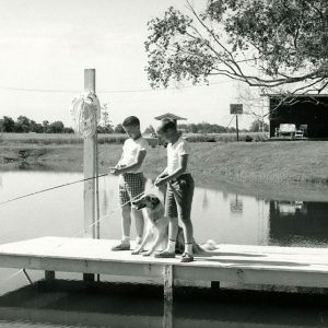 06-22-1964 David Hoover,Chris Clabaugh with dog Princess at the Julius Claybaugh Farm,Sharon Twp#2-website