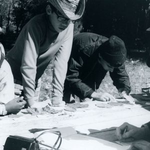 10-17-1970 Bill Brooks, Dave Perl, Norm Phalor, Ed Brads(adult). Forest Leaf Identification at Camp A. Hand.T121. TSI Day#1-website