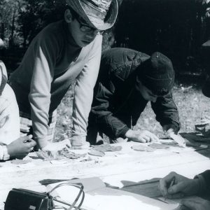 10-17-1970 Bill Brooks, Dave Perl, Norm Phalor, Ed Brads(adult). Forest Leaf Identification at Camp A. Hand.T121. TSI Day#3-website