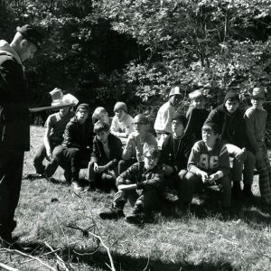 10-17-1970 Ed Brado explaining pine pruning methods to Scouts of Troop 121-Website