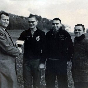 10-19-1964 L-R Wm Wareham of 1st Nat Bank, Jim Fulk, Dennis Clawson, Jerry Pfister of Crestview School. Winners of L.J.contest-Website