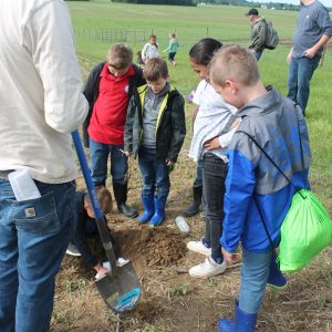 Students looking at soil