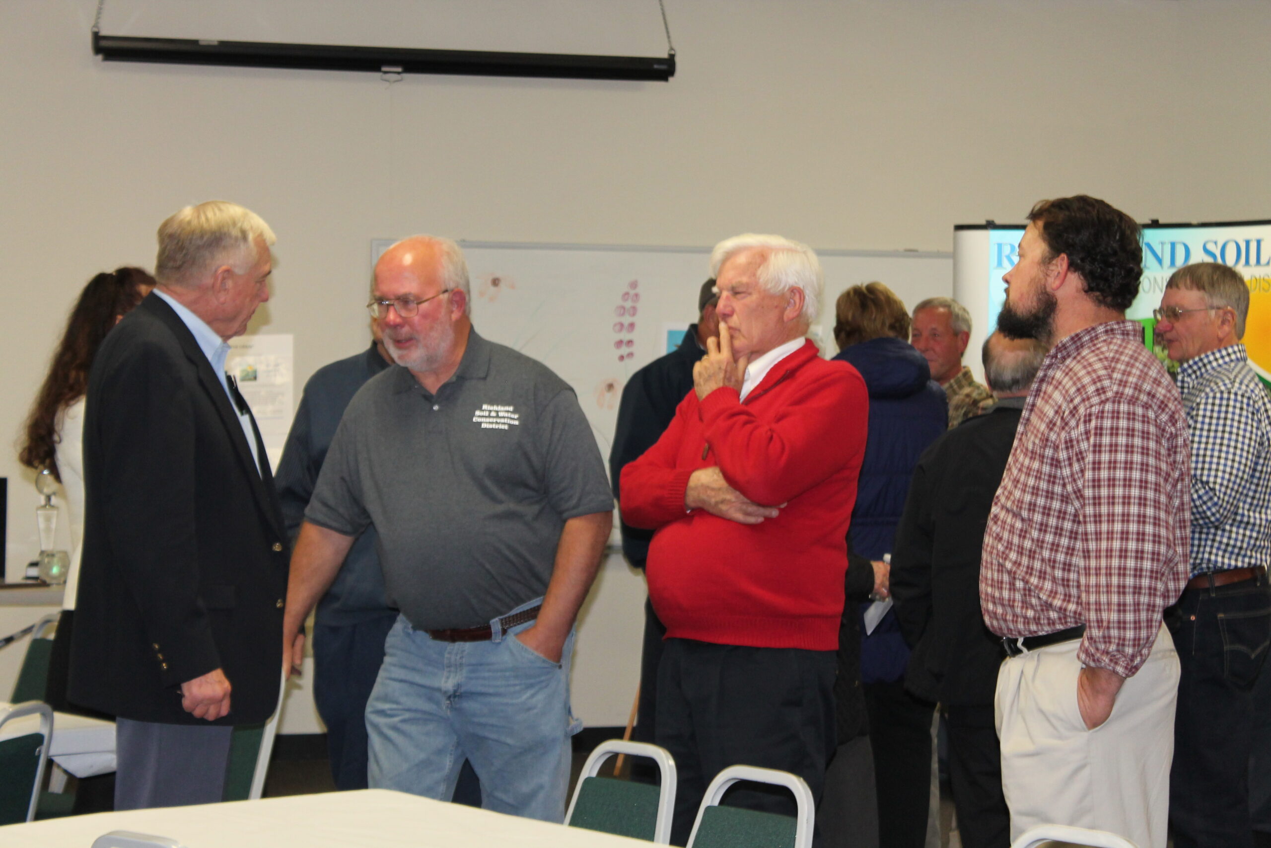 L to R Denny, Guy Guest Speaker; Hopkins, Lanny Richland SWCD Supervisor; Huffman, Jim; Brown, Alex