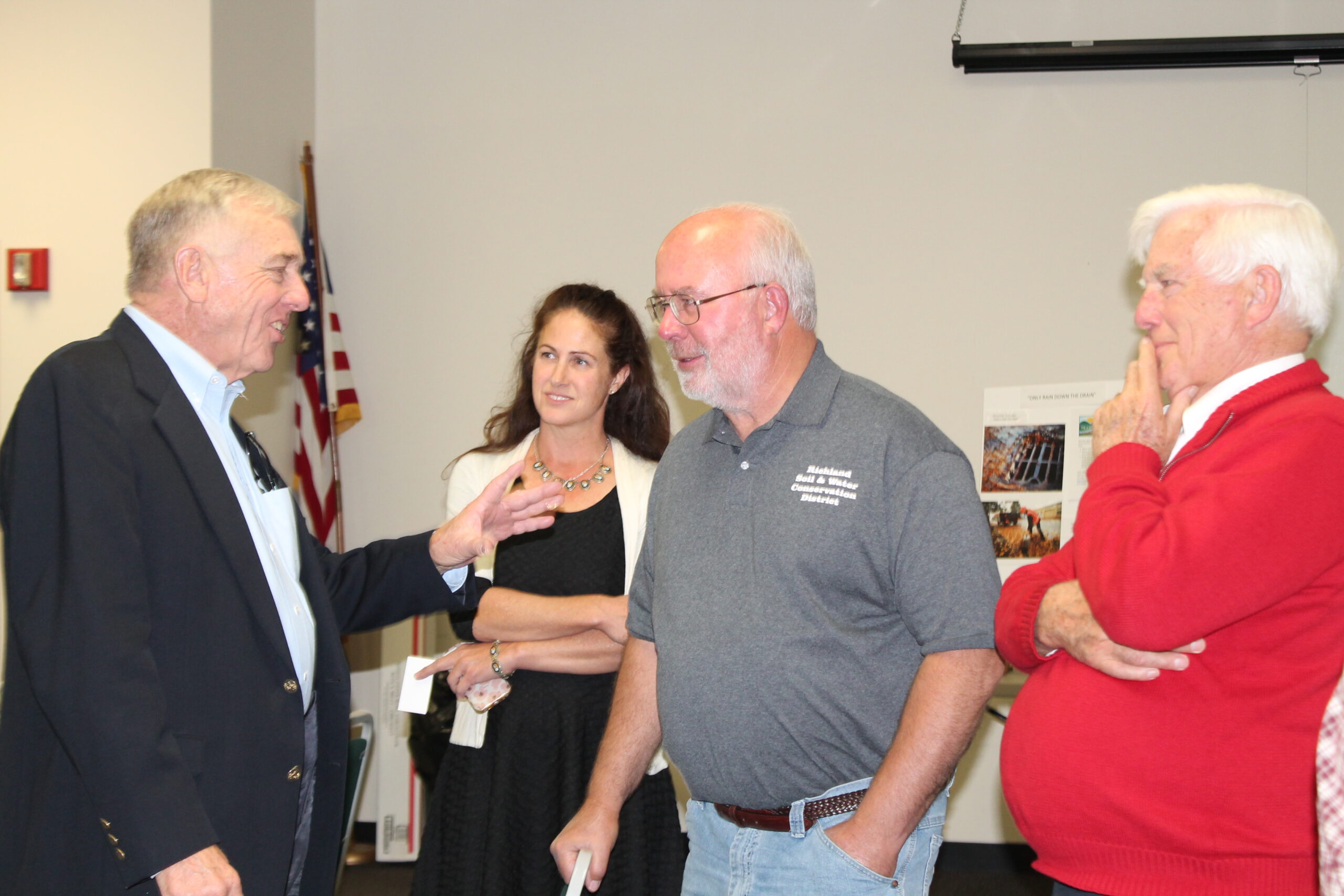 L to R Denny, Guy Guest Speaker; Thomas, Erica Richland SWCD DPA; Hopkins, Lanny Richland SWCD Supervisor; Huffman, Jim