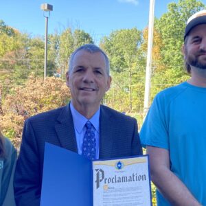 2 L to R Baumberger, Zoe SWCD Tech; Ontario Mayor Kris Knapp, Sam Foley SWCD Tech