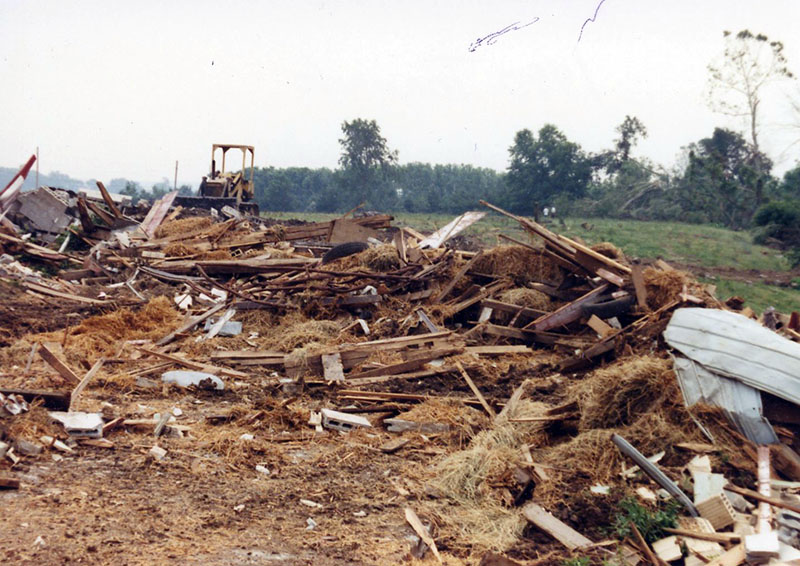 1990
Tornado damage in Cedar Fork. Mowry barn destroyed
W119