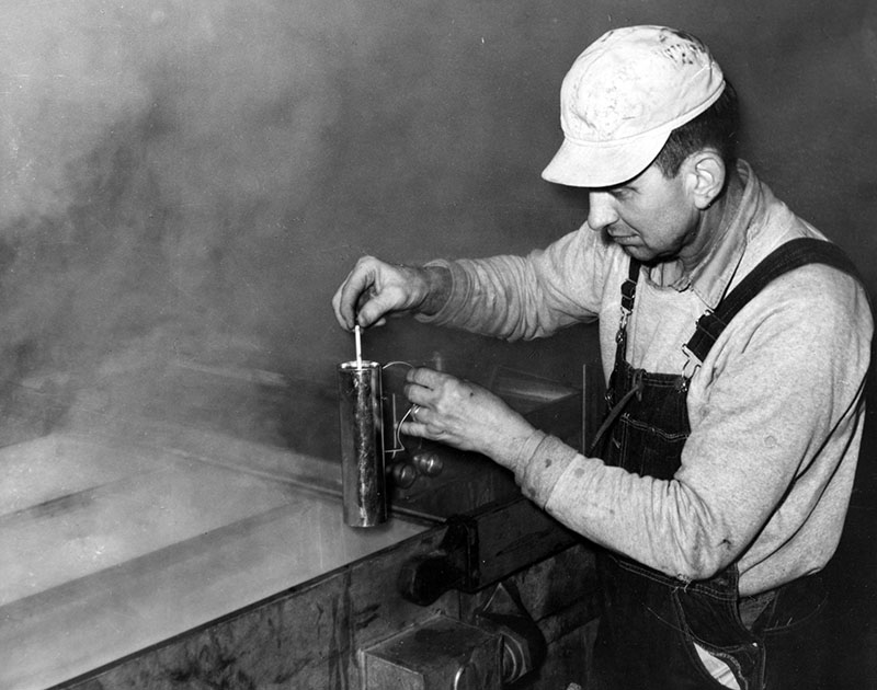 March 30, 1965
Dave Culler checking temperature for maple syrup
Photo ID#: A565