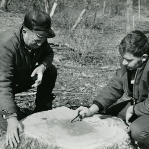 03_30_1971_Freeman_Swank__landowner__Jack_Basinger_ODF_Forester_examine_a_stump_to_determine_the_growth_rate_website-3821