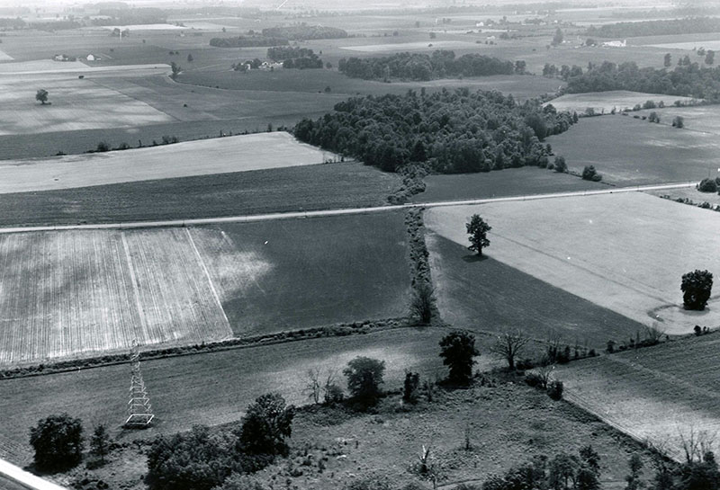 June 28, 1962
Marsh Run
Looking Southwest upstream 
Vernon Township in Crawford County
Horizontal is State Route 39, lower left corner is Baker Road
Photo ID#: AE157