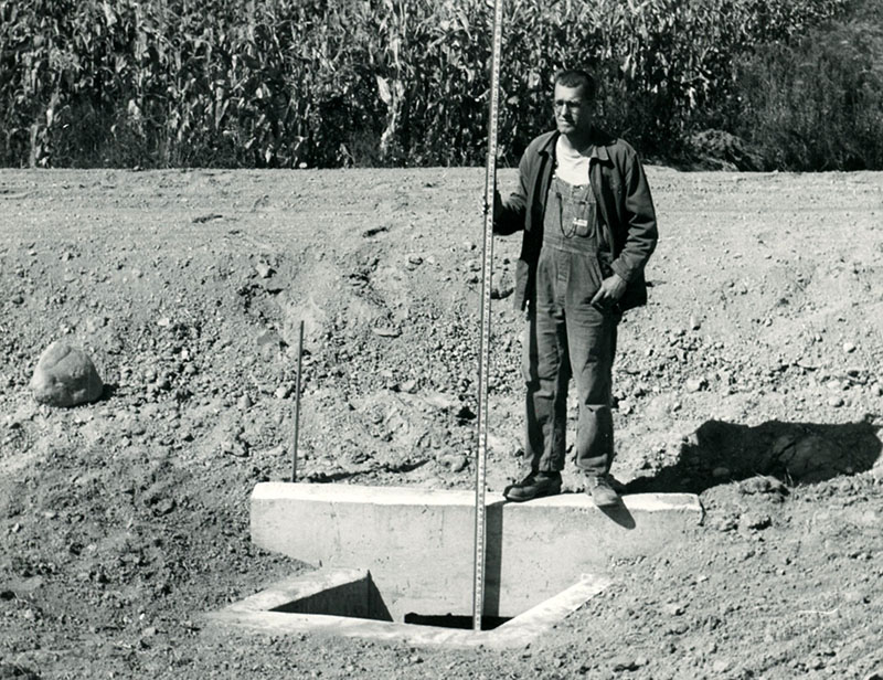 October 1, 1963
Jim Brinker on his property 
Richland County
Newly completed drop inlet concrete outlet structure 
Photo ID#: A109